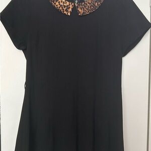 Topshop Black Jumpsuit with Leopard Print Collar
